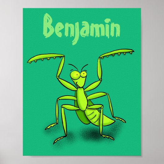Funny green praing mantis cartoon illustratie poster (Voorkant)