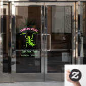 Funny green praing mantis cartoon illustratie raamsticker (Kantoordeur)