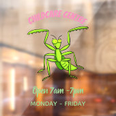 Funny green praing mantis cartoon illustratie raamsticker (Vel 2)