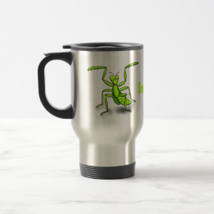 Funny green praing mantis cartoon illustratie reisbeker