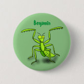 Funny green praing mantis cartoon illustratie ronde button 5,7 cm (Voorkant)