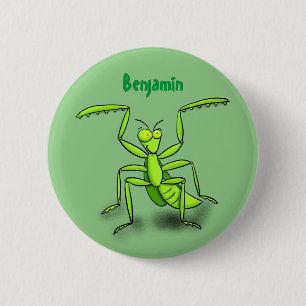 Funny green praing mantis cartoon illustratie ronde button 5,7 cm
