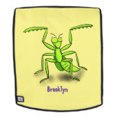 Funny green praing mantis cartoon illustratie rugtassen (Verwijderbaar gezicht)