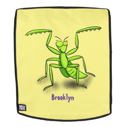 Funny green praing mantis cartoon illustratie rugtassen (Verwijderbaar gezicht)