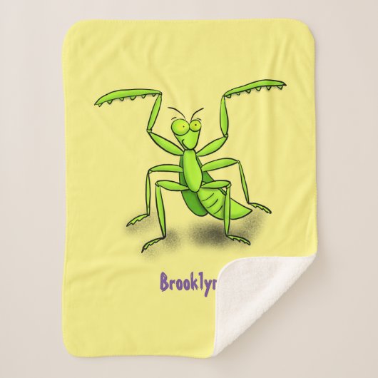 Funny green praing mantis cartoon illustratie sherpa deken (Voorkant)