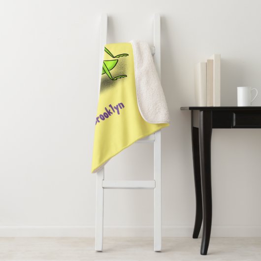 Funny green praing mantis cartoon illustratie sherpa deken (In situ)