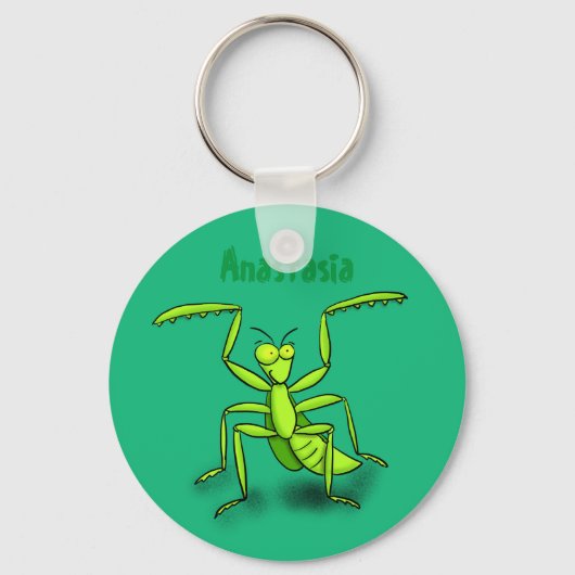 Funny green praing mantis cartoon illustratie sleutelhanger (Voorkant)