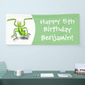 Funny green praing mantis cartoon illustratie spandoek (Beurs)