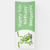 Funny green praing mantis cartoon illustratie spandoek (Verticaal)
