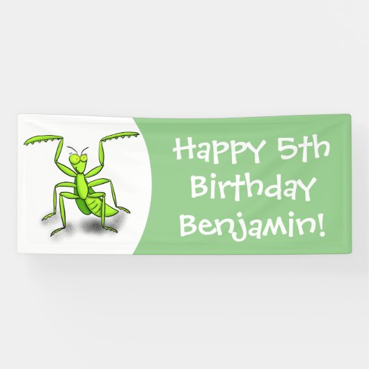 Funny green praing mantis cartoon illustratie spandoek (Horizontaal)