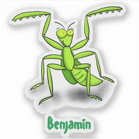 Funny green praing mantis cartoon illustratie sticker (Voorkant)