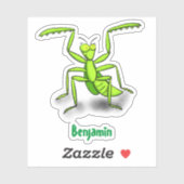 Funny green praing mantis cartoon illustratie sticker (Vel)