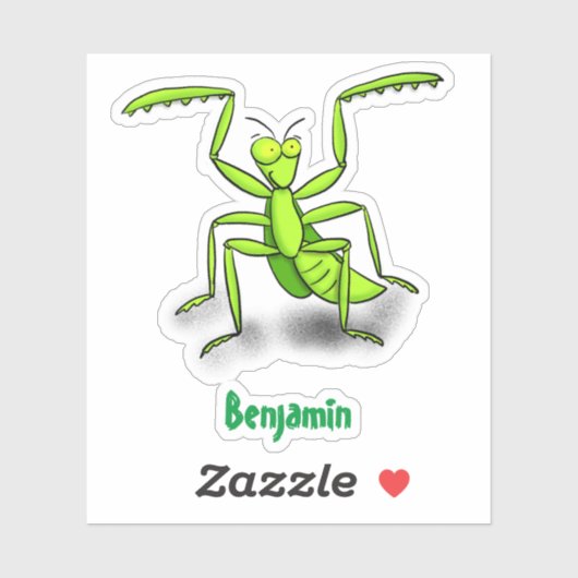 Funny green praing mantis cartoon illustratie sticker (Vel)