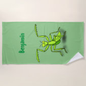 Funny green praing mantis cartoon illustratie strandlaken (Voorkant)