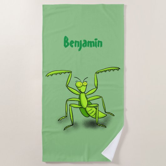 Funny green praing mantis cartoon illustratie strandlaken (Voorkant)
