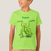 Funny green praing mantis cartoon illustratie t-shirt (Voorkant)