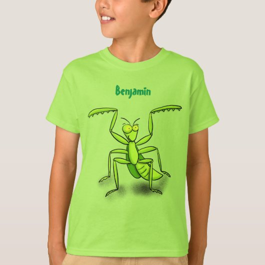 Funny green praing mantis cartoon illustratie t-shirt (Voorkant)