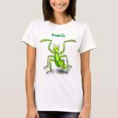 Funny green praing mantis cartoon illustratie t-shirt (Voorkant)