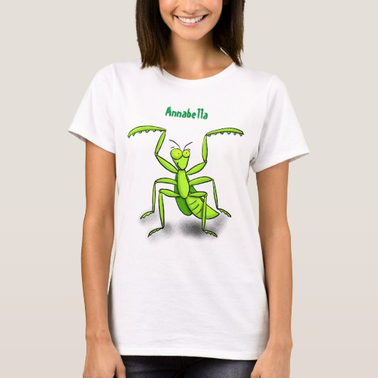 Funny green praing mantis cartoon illustratie t-shirt (Voorkant)