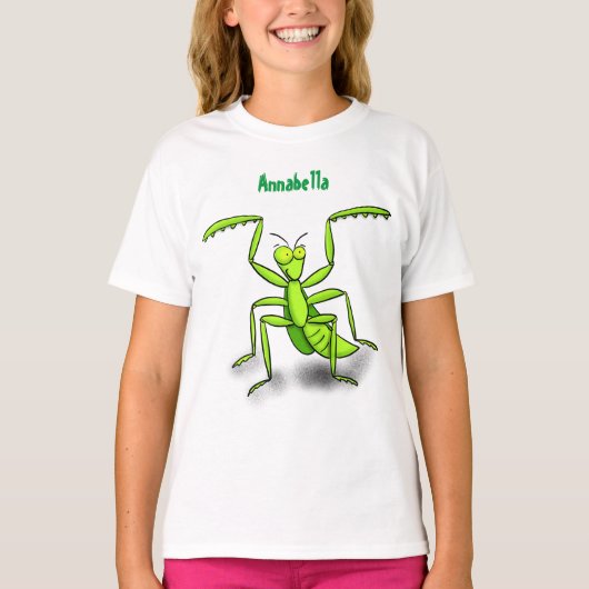 Funny green praing mantis cartoon illustratie t-shirt (Voorkant)