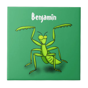 Funny green praing mantis cartoon illustratie tegeltje