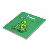 Funny green praing mantis cartoon illustratie tegeltje (Zijkant)