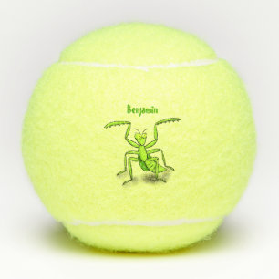 Funny green praing mantis cartoon illustratie tennisballen