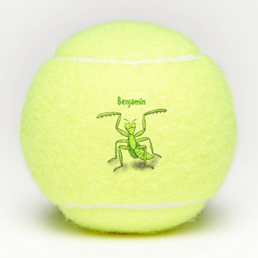 Funny green praing mantis cartoon illustratie tennisballen (Voorkant)