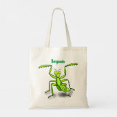 Funny green praing mantis cartoon illustratie tote bag (Achterkant)