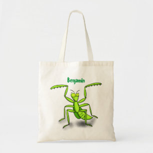Funny green praing mantis cartoon illustratie tote bag
