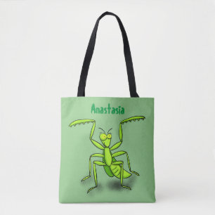 Funny green praing mantis cartoon illustratie tote bag