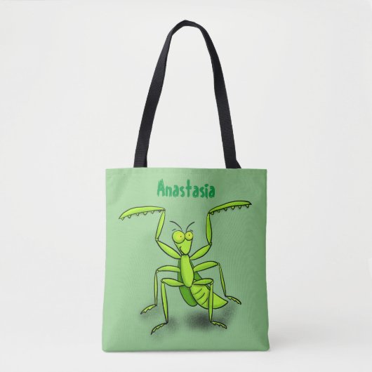 Funny green praing mantis cartoon illustratie tote bag (Voorkant)