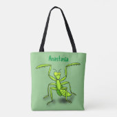 Funny green praing mantis cartoon illustratie tote bag (Achterkant)