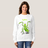 Funny green praing mantis cartoon illustratie trui (Voorkant volledig)