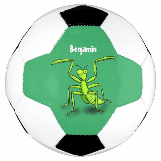 Funny green praing mantis cartoon illustratie voetbal (Voorkant)