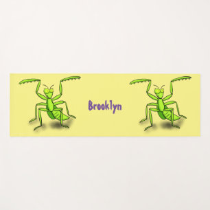 Funny green praing mantis cartoon illustratie yogamat