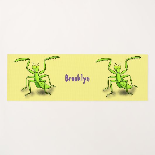 Funny green praing mantis cartoon illustratie yogamat (Voorkant (horizontaal))