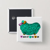Funny Green Ram Chinese Year Zodiac Square B Vierkante Button 5,1 Cm (Voorkant /achterkant)