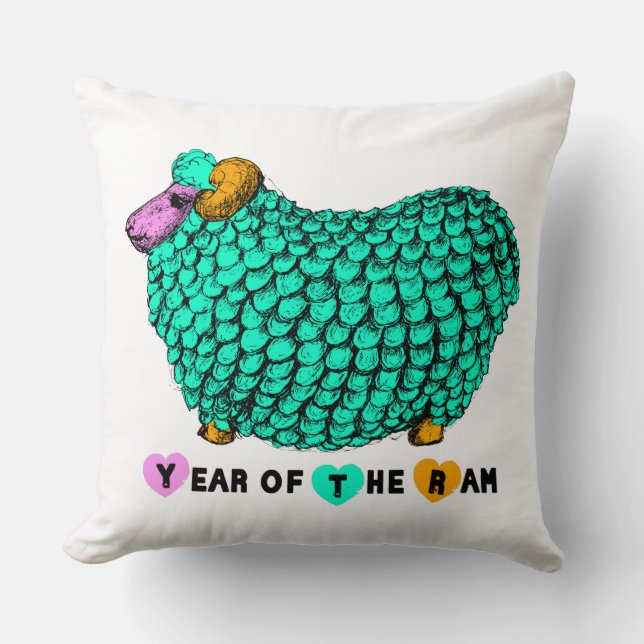 Funny Green Ram Chinese Year Zodiac Square P Kussen (Voorkant)