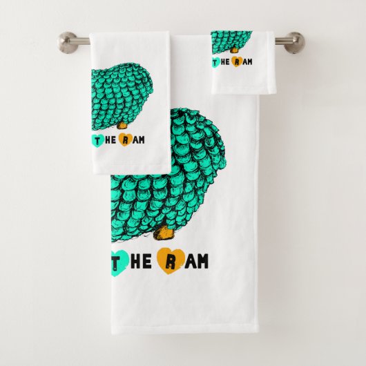 Funny Green Ram Chinese Year Zodiac Towel Set Bad Handdoek (Insitu)