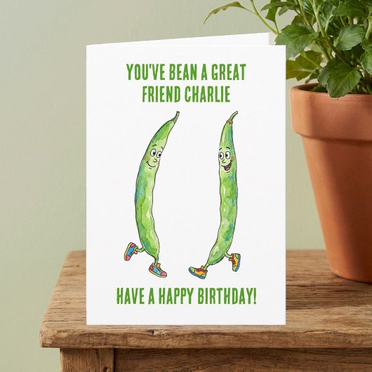 Funny Green Runner Bean Best Friend Birthday Kaart
