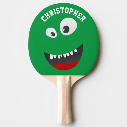 Funny Green Scary Face Novelty Personated Name Tafeltennisbatje (Voorkant)