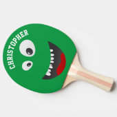 Funny Green Scary Face Novelty Personated Name Tafeltennisbatje (Zijkant)