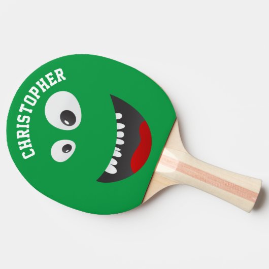 Funny Green Scary Face Novelty Personated Name Tafeltennisbatje (Zijkant)