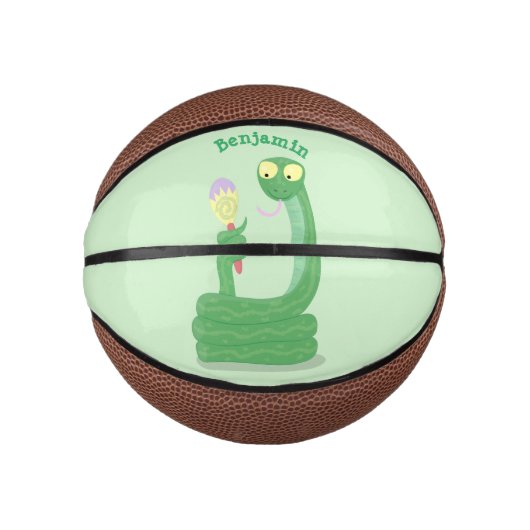 Funny green slang met maraca cartoon mini basketbal (Voorkant)