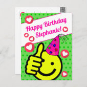 Funny Green Smile Face Jouw naam Happy Birthday Briefkaart (Voorkant / Achterkant)