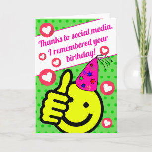 Funny Green Smile Face Social Media Happy Birthday Kaart