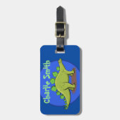 Funny green stegosaurus dinosaur cartoon bag label bagagelabel (Voorkant verticaal)