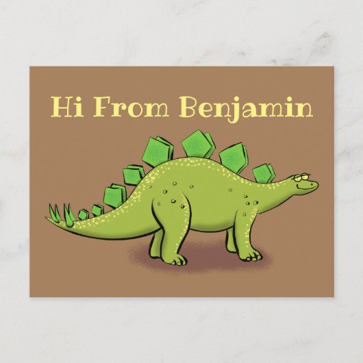 Funny green stegosaurus dinosaur cartoon briefkaart (Voorkant)