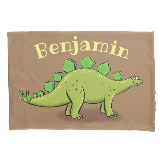Funny green stegosaurus dinosaur cartoon kussensloop (Voorkant)